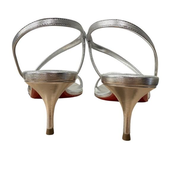 Christian Louboutin Rosalie 55 Metallic Silver Kitten Short Heel Sandal 38 - Picture 5 of 8
